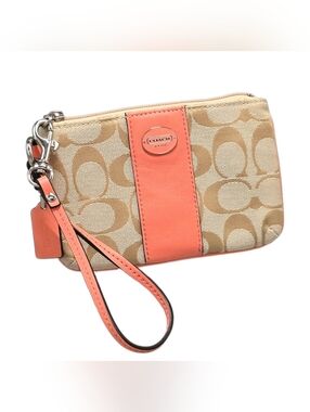 Coach Coral Signature Canvas Wristlet
